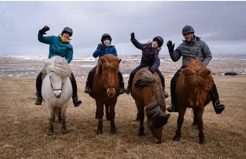 A family on Icelandic horses