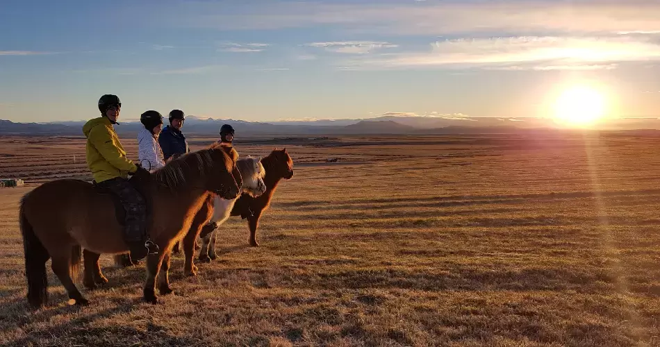 Riders enjoying the sunset on horseback